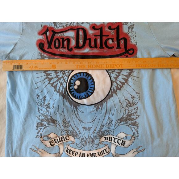 Von Dutch Y2K Graphic T-Shirt Blue Flying Eye XL Winged Eyeball Rare - Picture 6 of 7